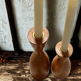 Traditional Acacia Wooden Taper Candle Holder - Set of 2