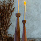 Acacia Tall Wooden Candle Holder - Set of 2