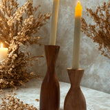 Traditional Acacia Wooden Taper Candle Holder - Set of 2